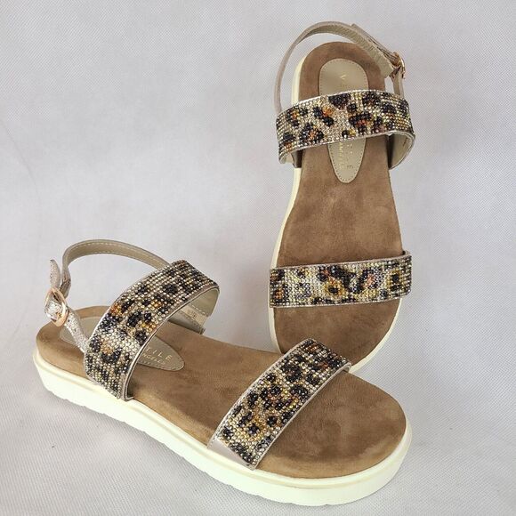 New VERY VOLATILE "Hotness" Tan/Leopard Sparkle Leather Sandals Women's (7) - Picture 1 of 10